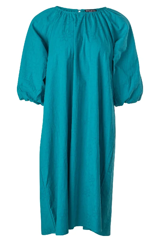 100% Cotton Jacquard Flower Dress | TEAL | 6127A1