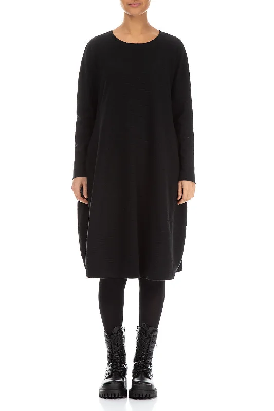 Loose Black Rib Cotton Wool Dress