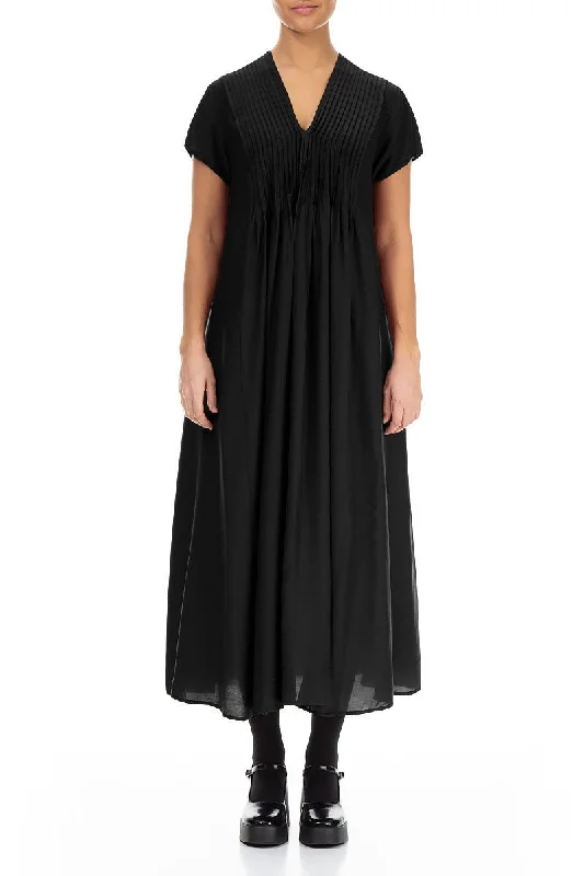 Romantic Black Silk Bamboo Dress