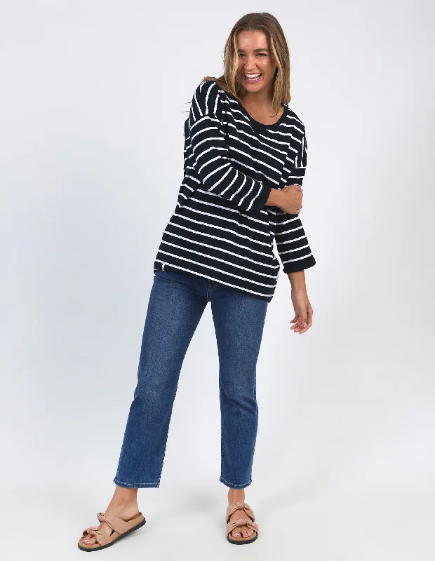 Elm Annie 3/4 Sleeve Tee Navy White Stripe