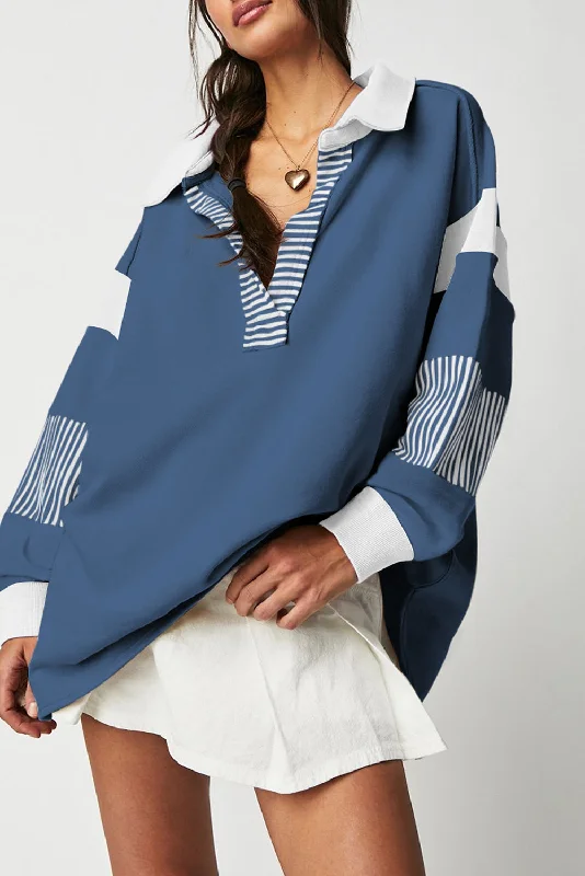 Colorblock Patchwork Collar Sweatshirt